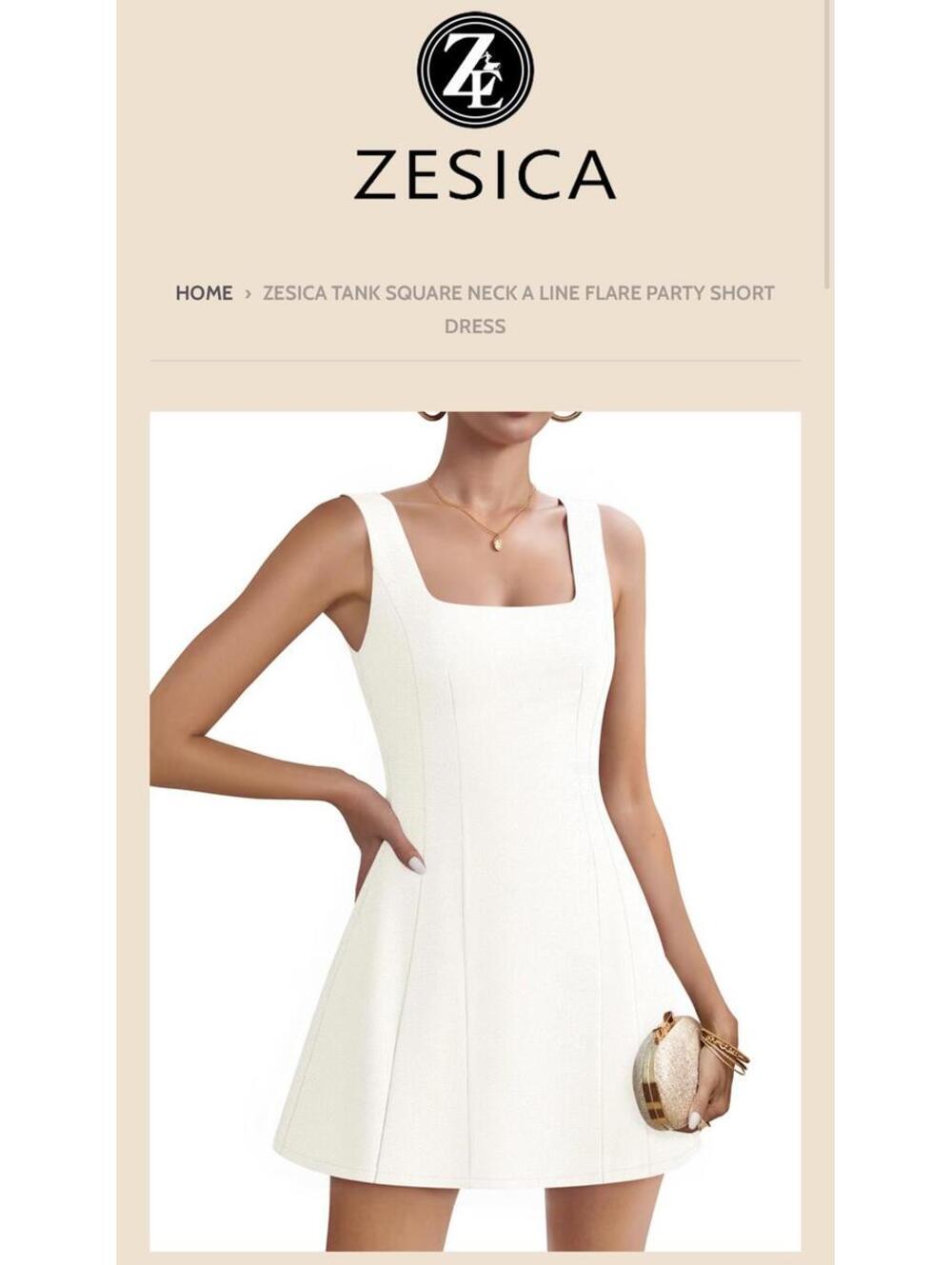 ZESICA Tank Square Neck A-Line Flare Party Short Dress